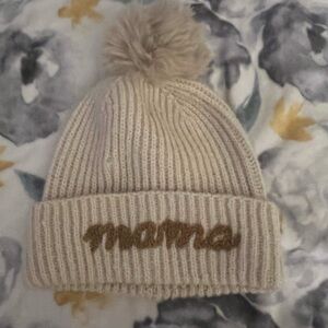 Beige Knit Beanie with Pom Pom